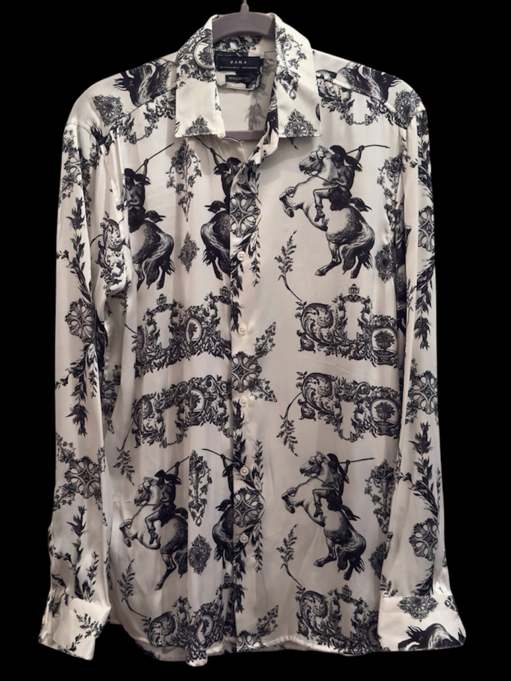 Zara Men's Baroque Equestrian Horse Print Long Sleeve Button Down Shirt - Size M